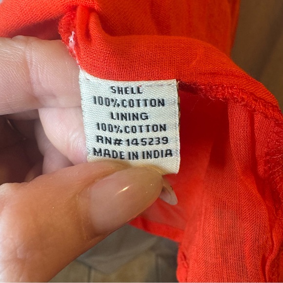 Sim‎ & Sam Vibrant Red orange Dress made in India new lined soft Smocked New - Picture 6 of 8